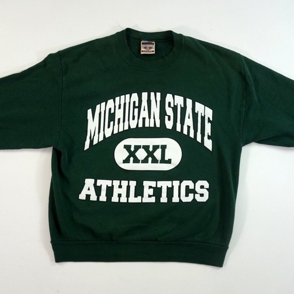 VTG Michigan State Spartans Athletics XXL Spellout Sweatshirt Men's Large Green